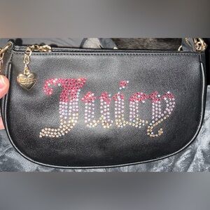 Juicy Couture Black Shoulder Bag with Rhinestone Logo